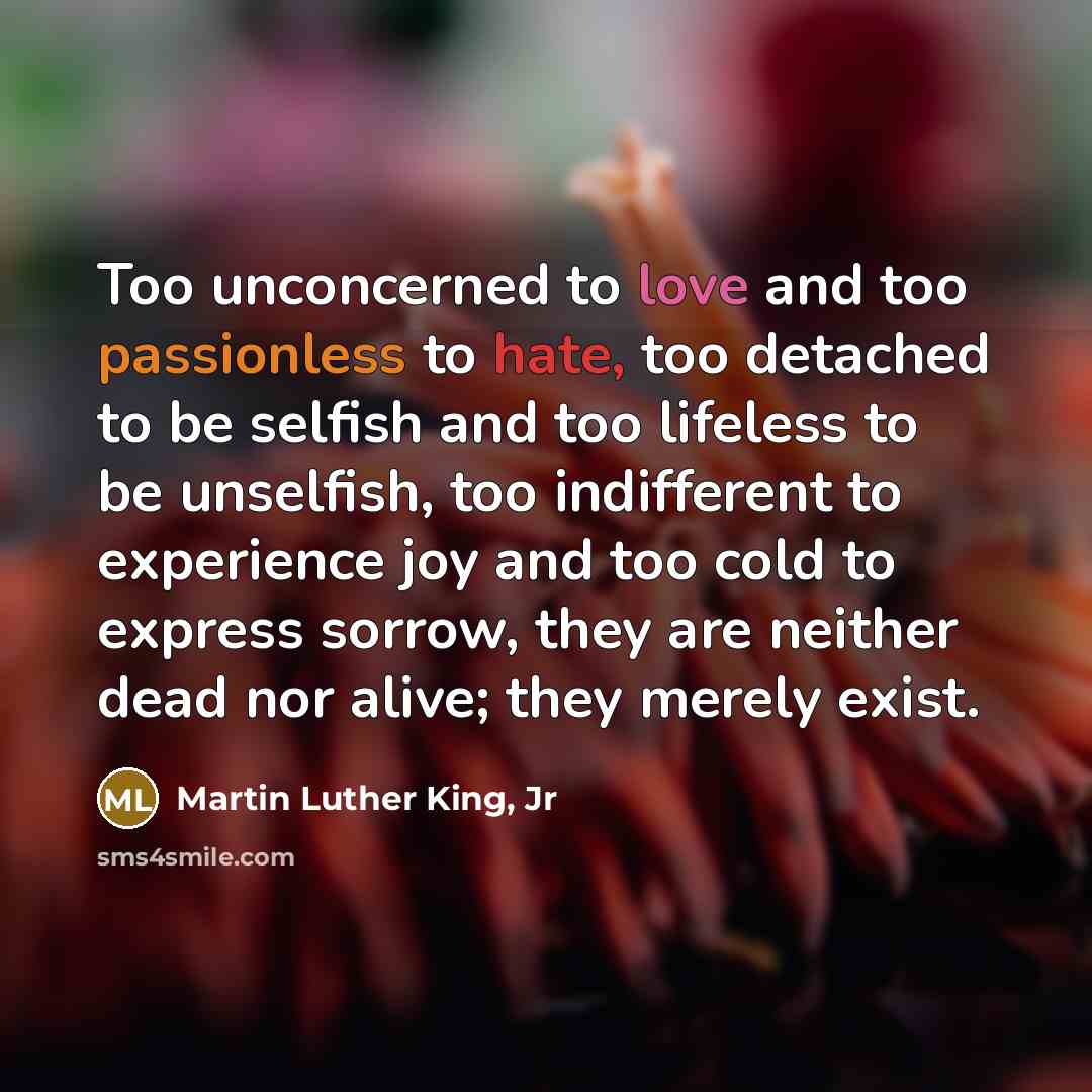 “Too unconcerned to love and too passionless to hate, too…” quote by Martin Luther King, Jr