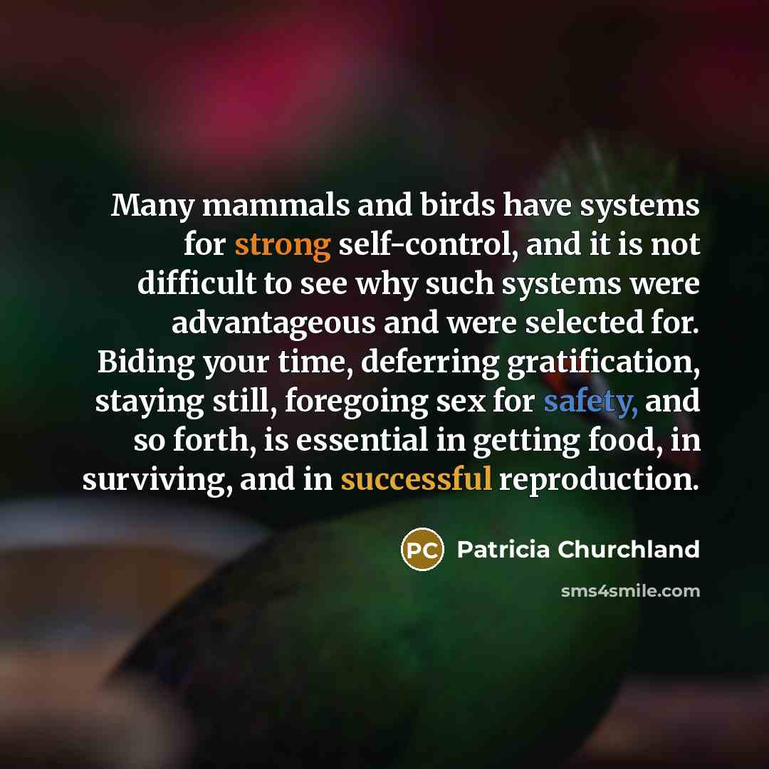 “Many mammals and birds have systems for strong self-control, and…” quote by Patricia Churchland