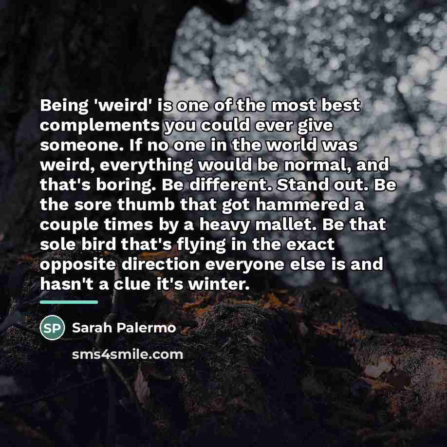 “Being 'weird' is one of the most best complements you…” quote by Sarah Palermo