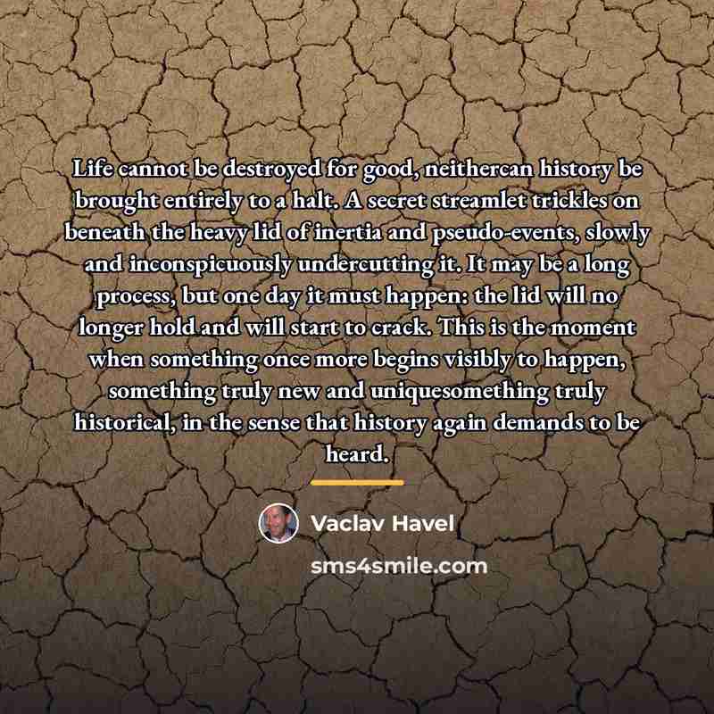 “Life cannot be destroyed for good, neithercan history be brought…” quote by Vaclav Havel