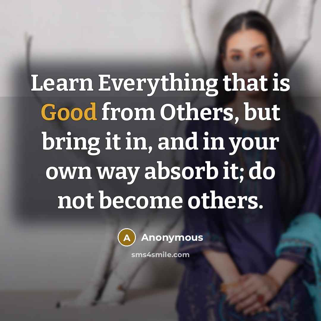 “Learn Everything that is Good from Others, but bring it in, and in your own way absorb it; do not become others.” quote by Anonymous