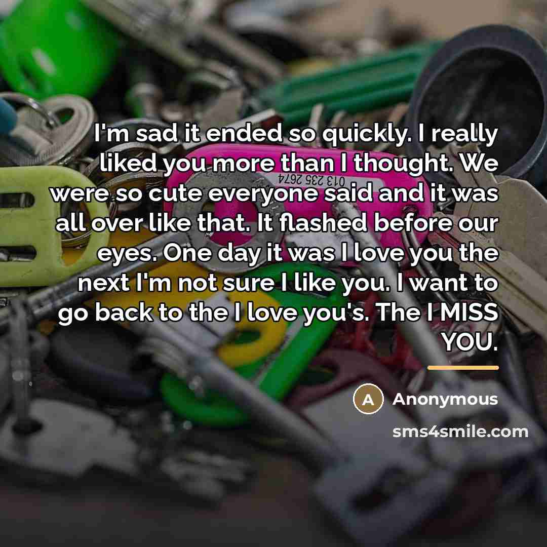 “I'm sad it ended so quickly. I really liked you…” quote by Anonymous