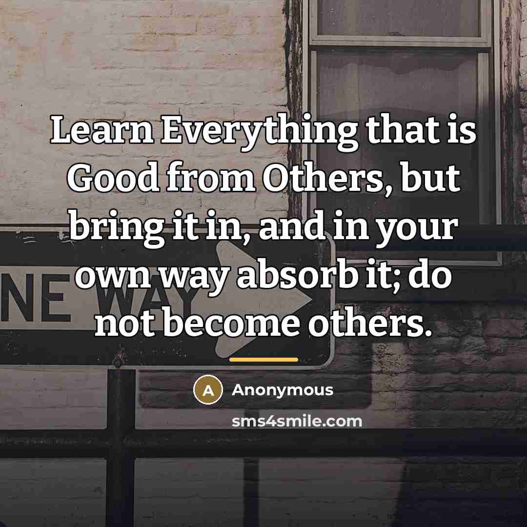 “Learn Everything that is Good from Others, but bring it…” quote by Anonymous