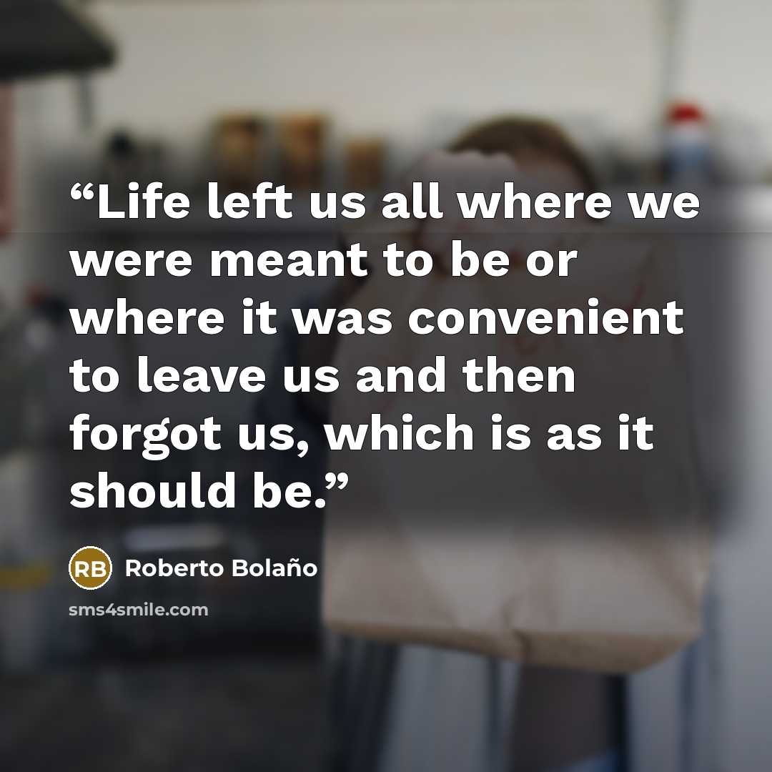 “Life left us all where we were meant to be or where it was convenient to leave us and then forgot us, which is as it should be.” quote by Roberto Bolaño