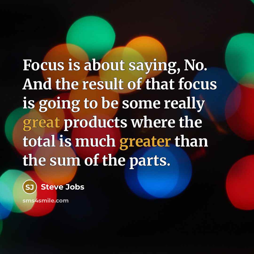 “Focus is about saying, No. And the result of that…” quote by Steve Jobs
