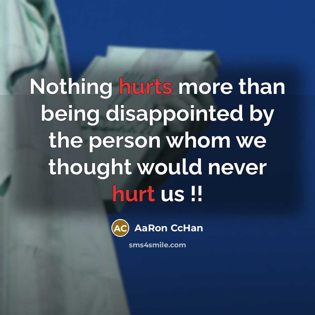 “Nothing hurts more than being disappointed by the person whom we thought would never hurt us !!” quote by AaRon CcHan