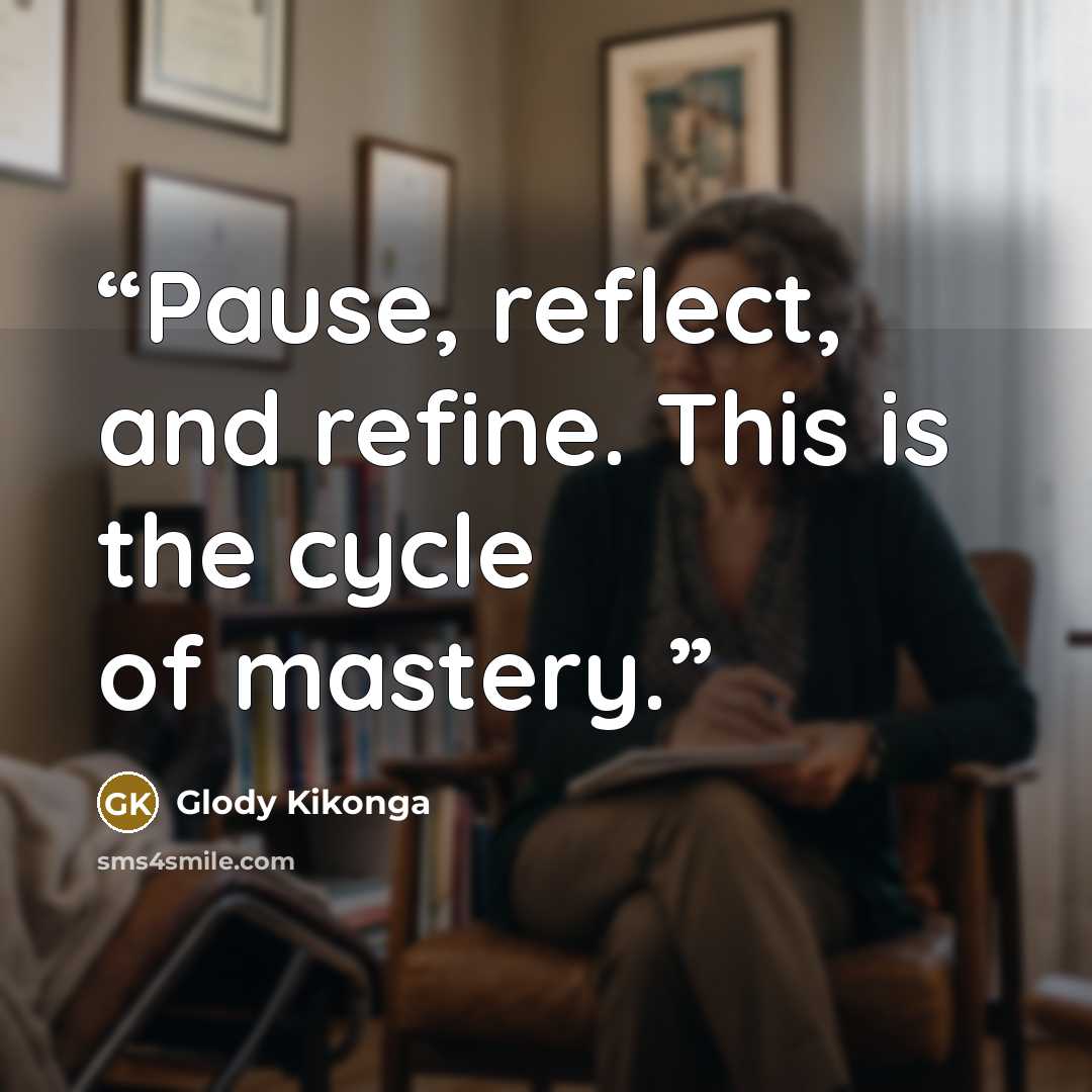 “Pause, reflect, and refine. This is the cycle of mastery.” quote by Glody Kikonga