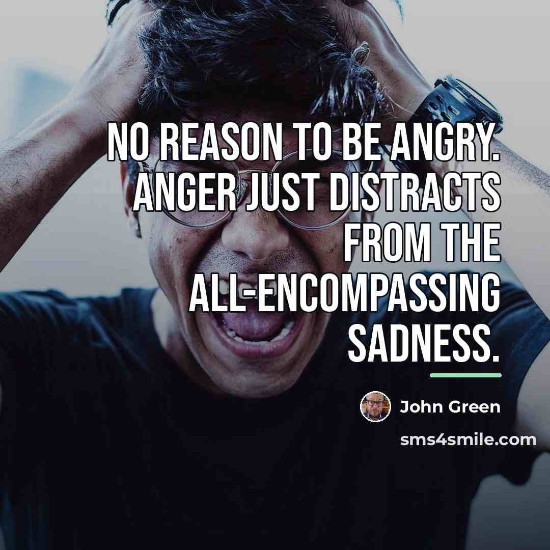 “No reason to be angry. Anger just distracts from the…” quote by John Green