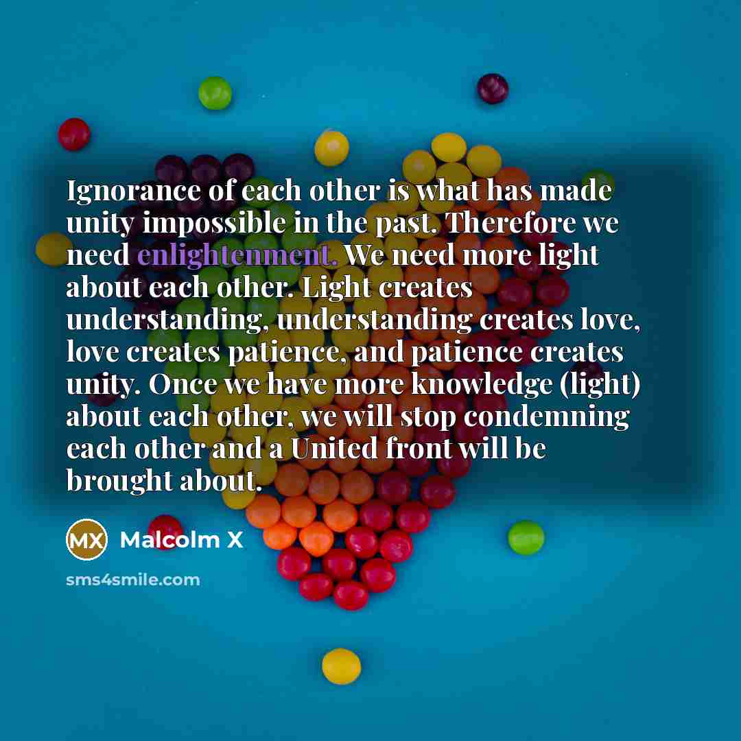 “Ignorance of each other is what has made unity impossible…” quote by Malcolm X