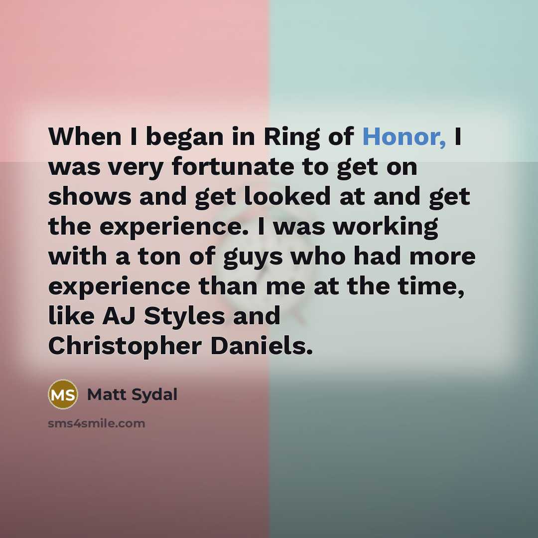“When I began in Ring of Honor, I was very…” quote by Matt Sydal