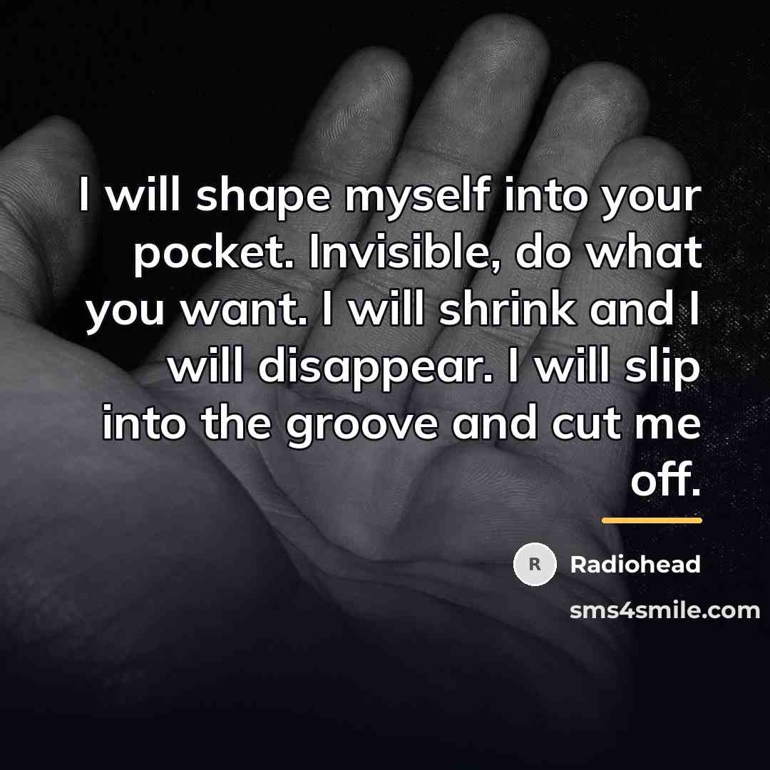 “I will shape myself into your pocket. Invisible, do what…” quote by Radiohead