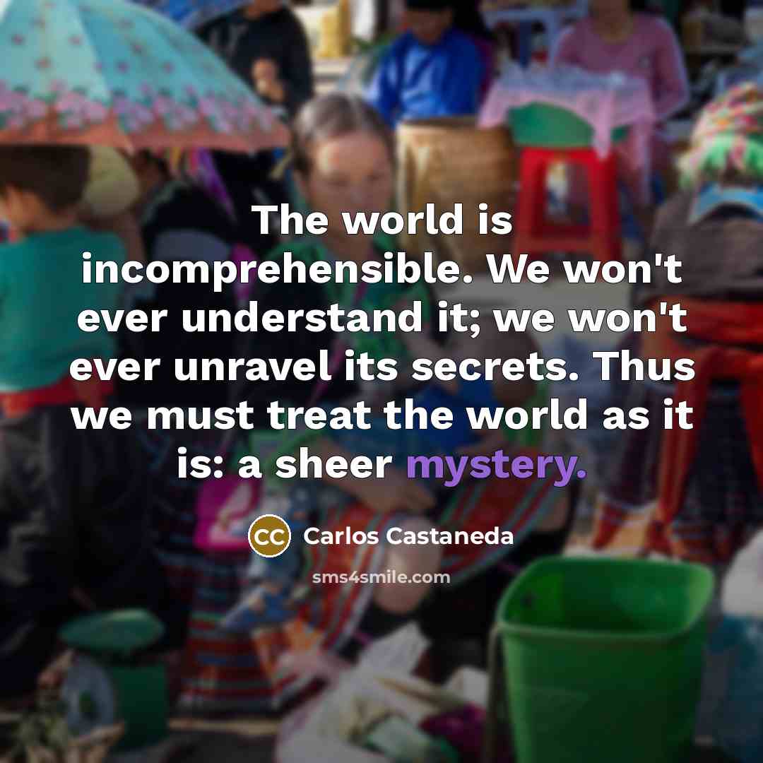 “The world is incomprehensible. We won't ever understand it; we won't ever unravel its secrets. Thus we must treat the world as it is: a sheer mystery.” quote by Carlos Castaneda