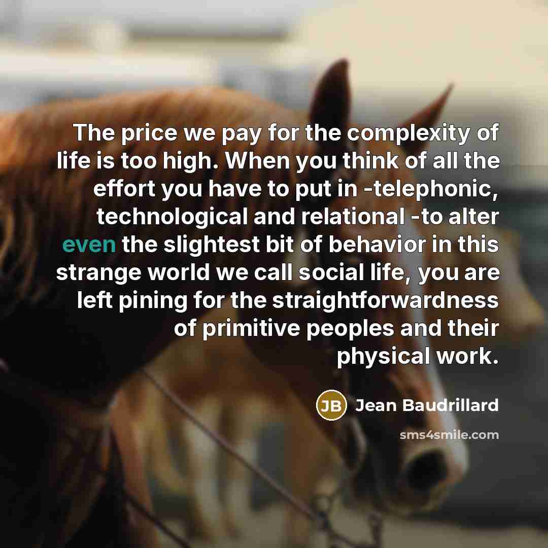 “The price we pay for the complexity of life is…” quote by Jean Baudrillard