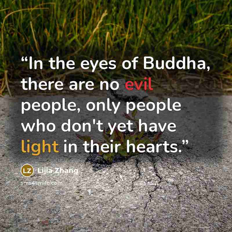 “In the eyes of Buddha, there are no evil people, only people who don't yet have light in their hearts.” quote by Lijia Zhang