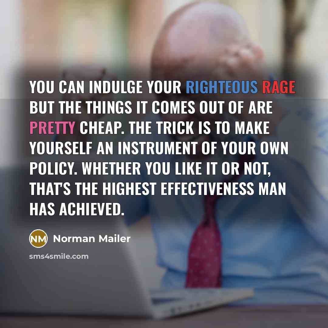 “You can indulge your righteous rage but the things it…” quote by Norman Mailer