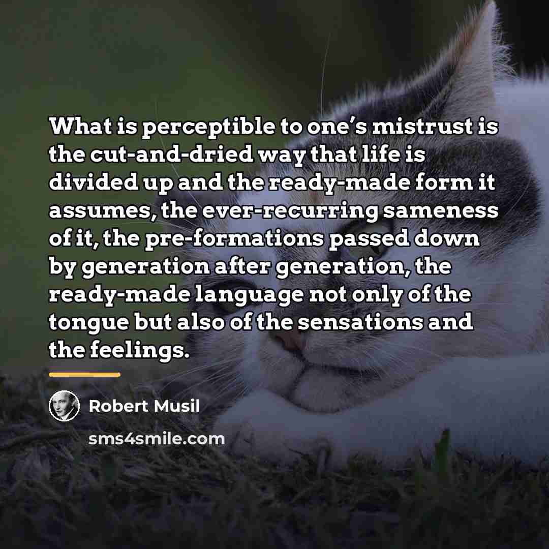 “What is perceptible to one’s mistrust is the cut-and-dried way…” quote by Robert Musil