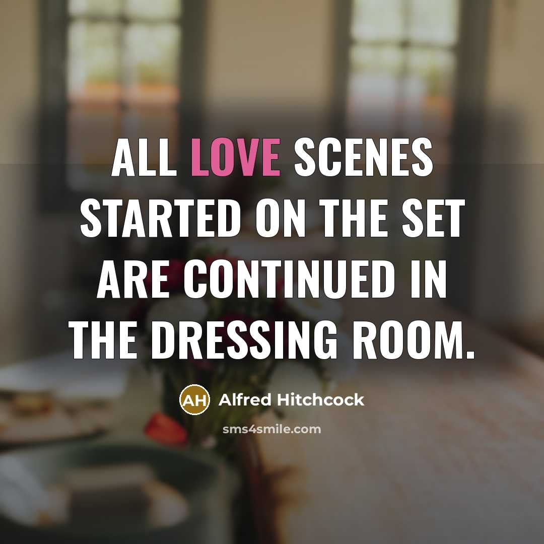 “All love scenes started on the set are continued in…” quote by Alfred Hitchcock