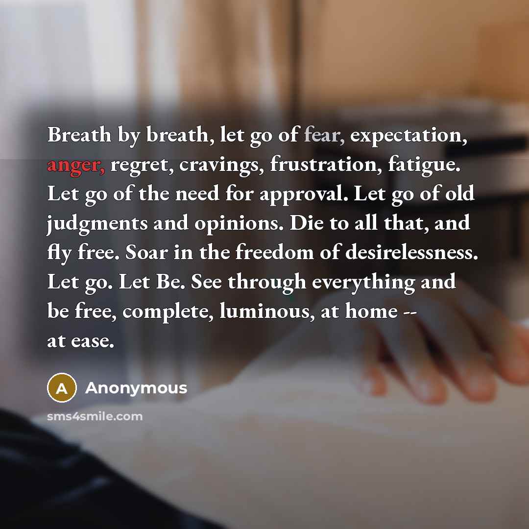“Breath by breath, let go of fear, expectation, anger, regret,…” quote by Anonymous