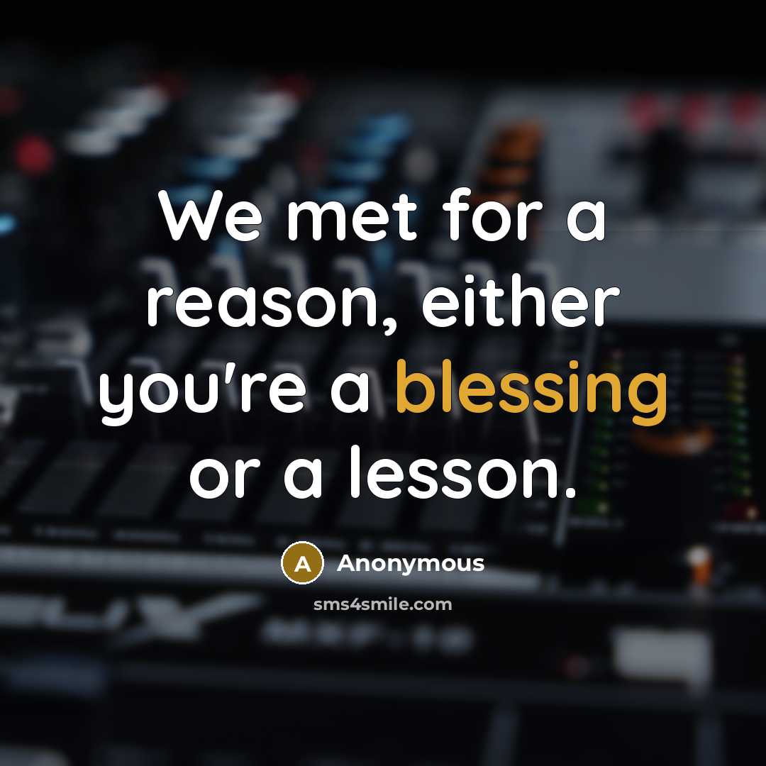 “We met for a reason, either you're a blessing or a lesson.” quote by Anonymous