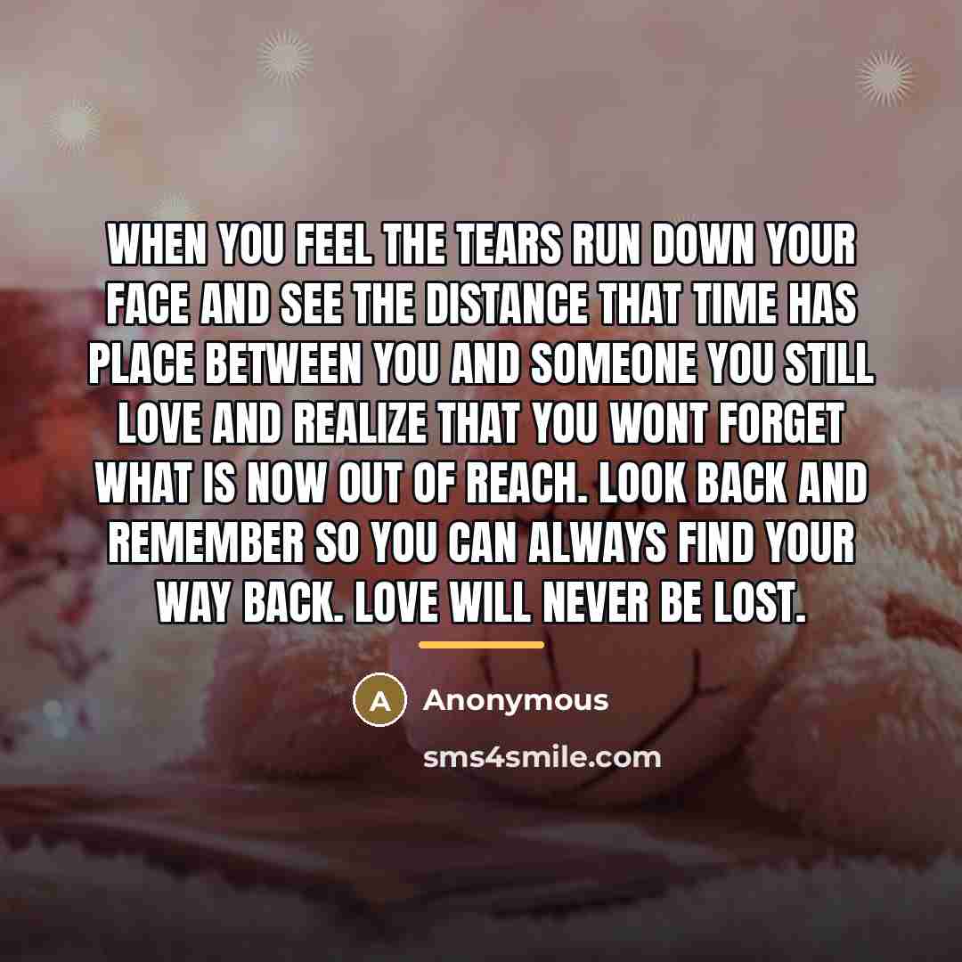 “When you feel the tears run down your face and…” quote by Anonymous