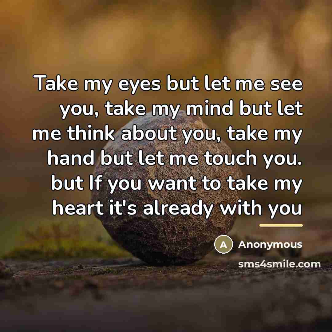 “Take my eyes but let me see you, take my…” quote by Anonymous