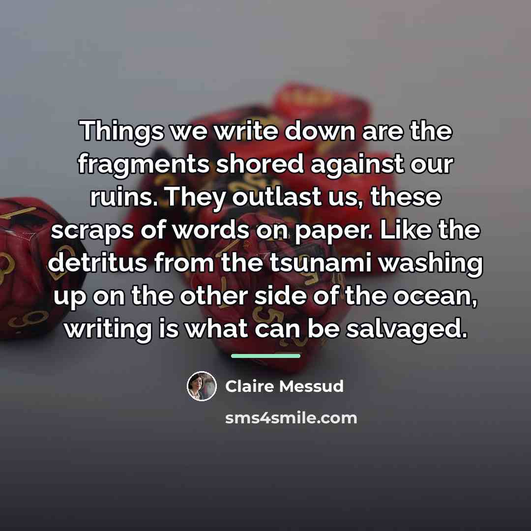 “Things we write down are the fragments shored against our…” quote by Claire Messud