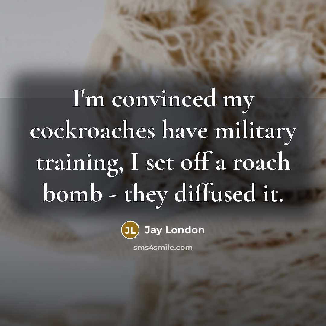 “I'm convinced my cockroaches have military training, I set off…” quote by Jay London