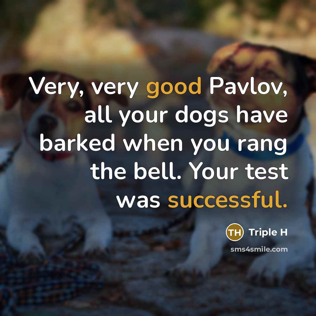 “Very, very good Pavlov, all your dogs have barked when you rang the bell. Your test was successful.” quote by Triple H