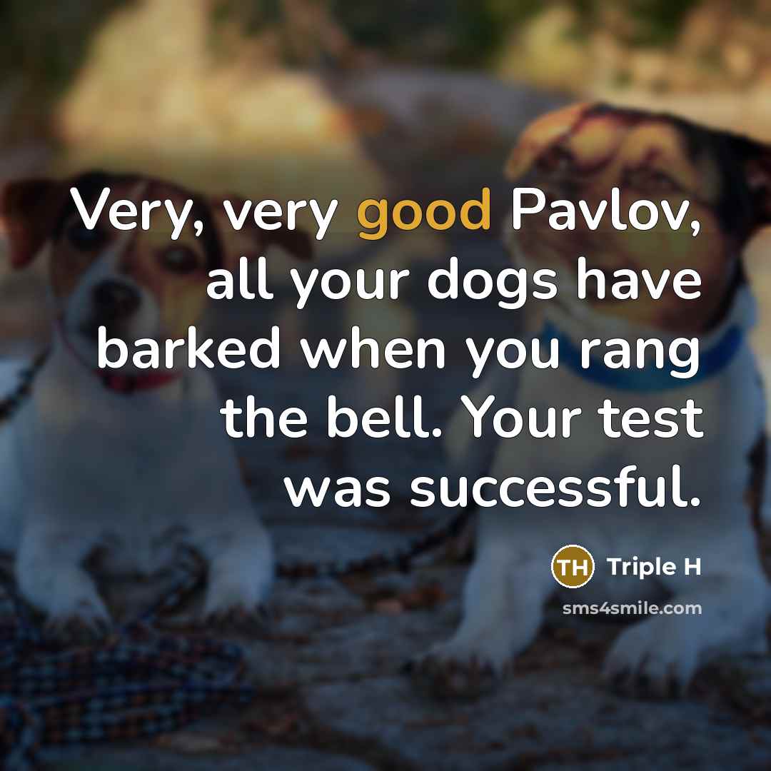“Very, very good Pavlov, all your dogs have barked when…” quote by Triple H
