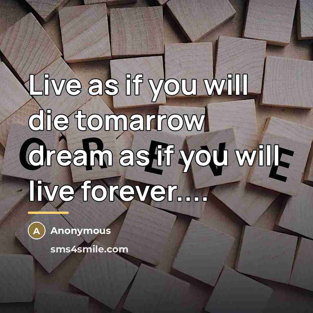 “Live as if you will die tomarrow dream as if…” quote by Anonymous