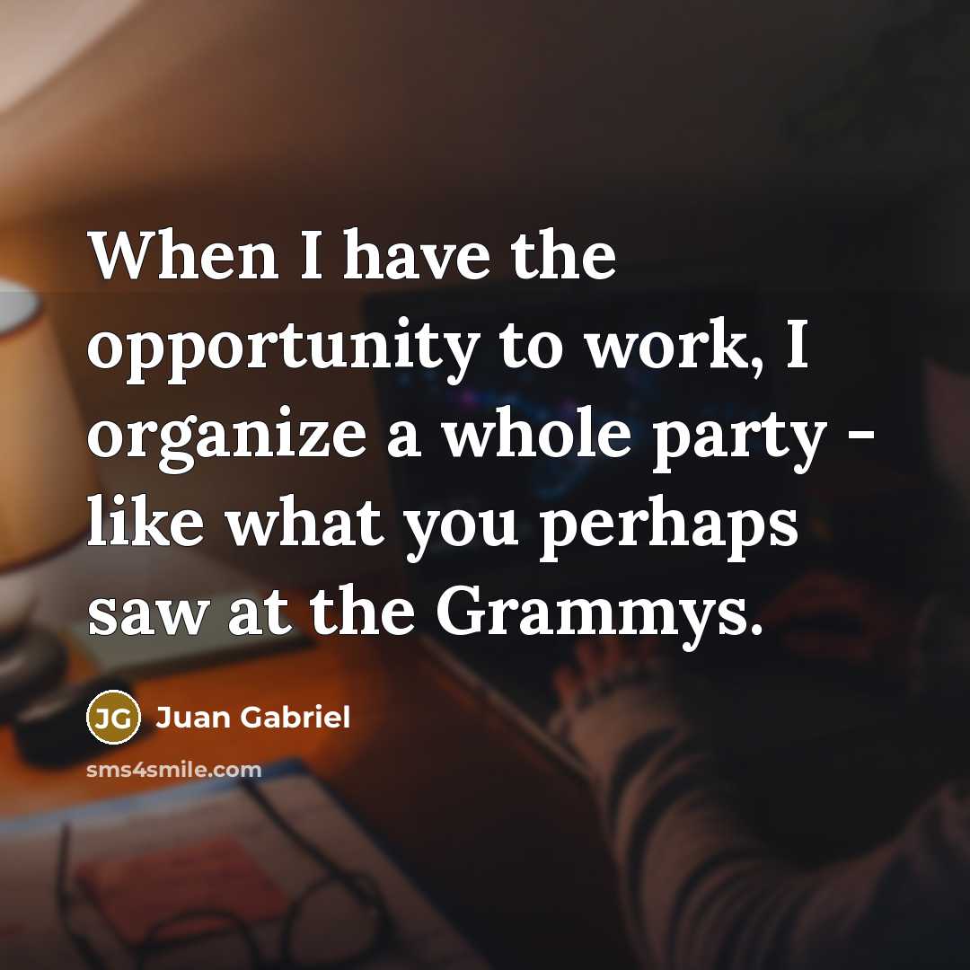“When I have the opportunity to work, I organize a…” quote by Juan Gabriel