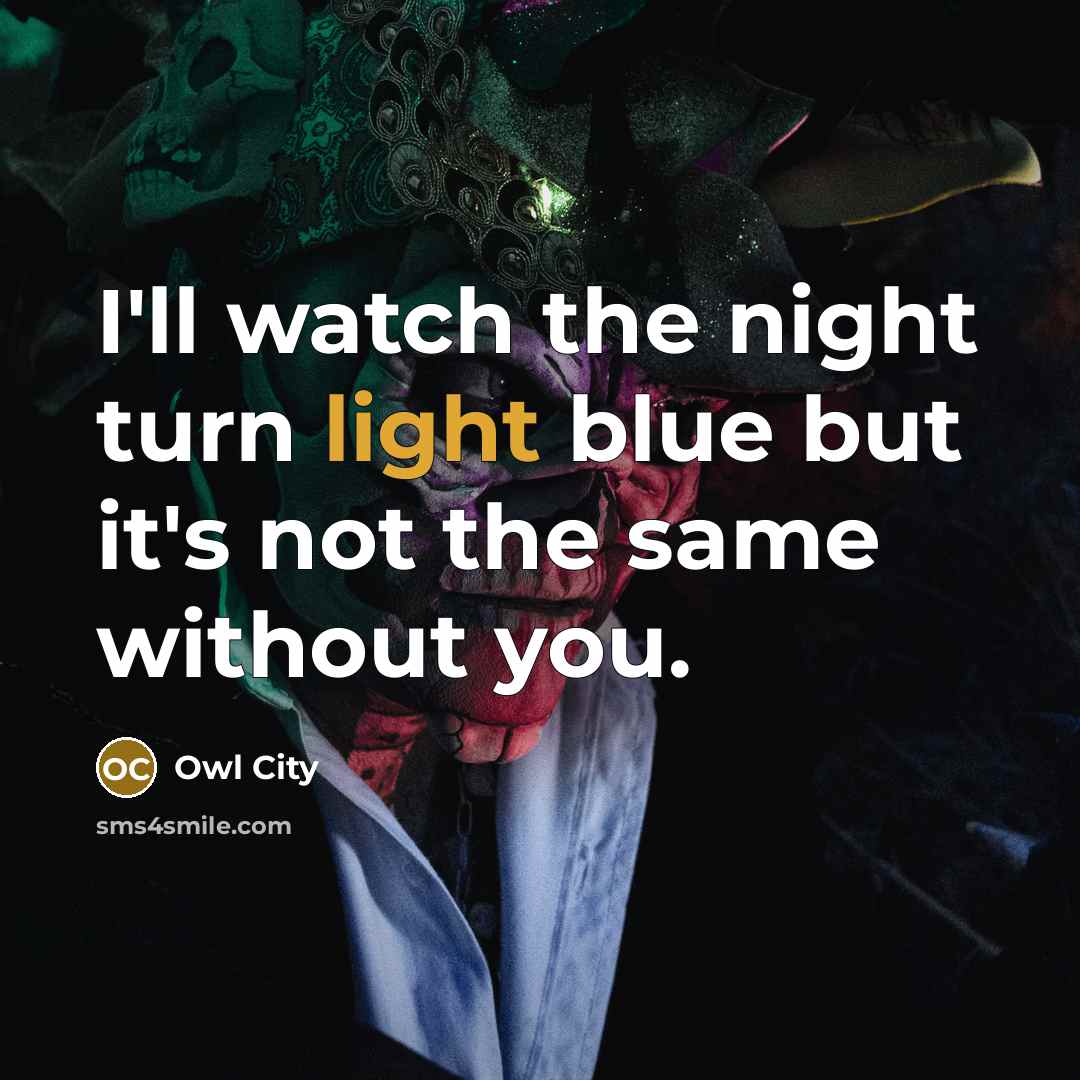 “I'll watch the night turn light blue but it's not the same without you.” quote by Owl City