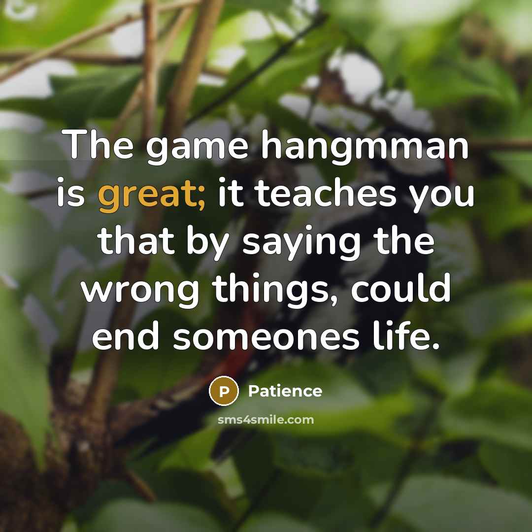 “The game hangmman is great; it teaches you that by…” quote by Patience