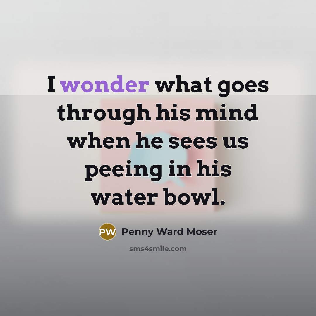 “I wonder what goes through his mind when he sees us peeing in his water bowl.” quote by Penny Ward Moser