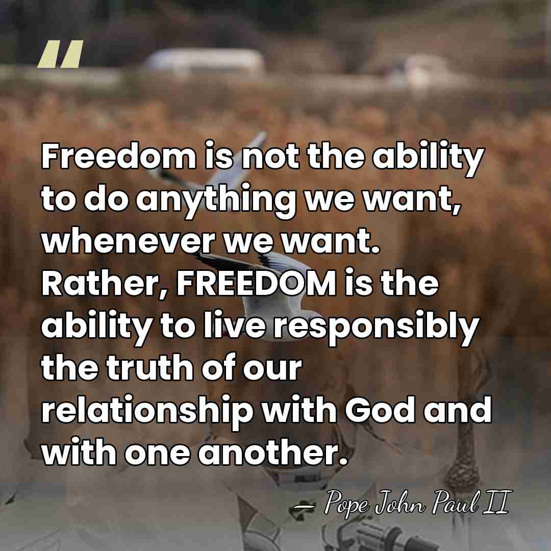 Freedom is not the ability to do anything we want, whenever we&hellip; - Pope John Paul II