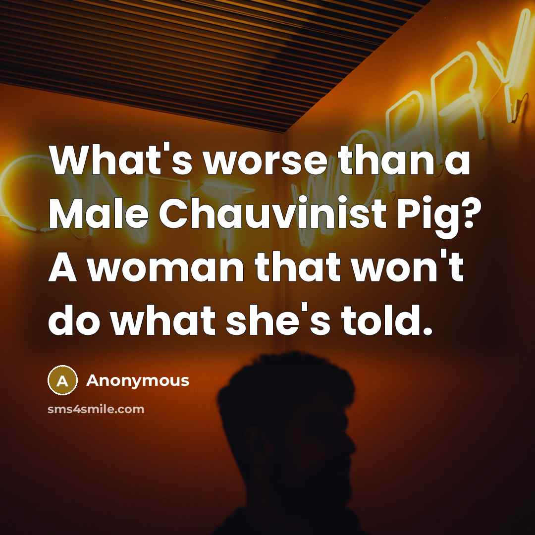 “What's worse than a Male Chauvinist Pig? A woman that…” quote by Anonymous