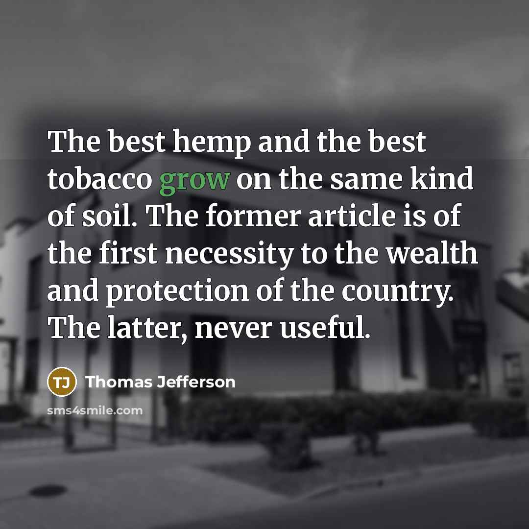 “The best hemp and the best tobacco grow on the…” quote by Thomas Jefferson