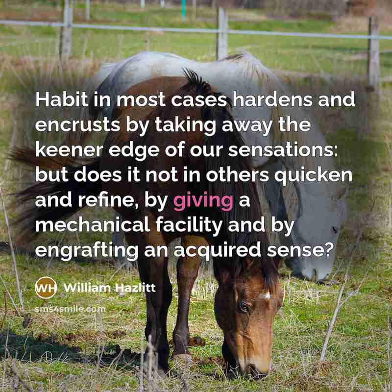 “Habit in most cases hardens and encrusts by taking away…” quote by William Hazlitt