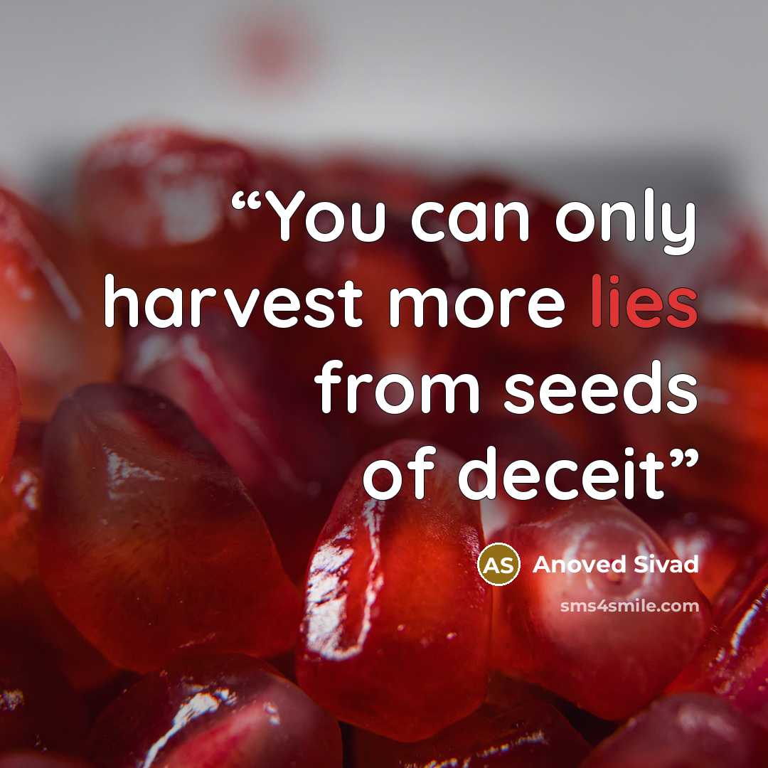 “You can only harvest more lies from seeds of deceit” quote by Anoved Sivad