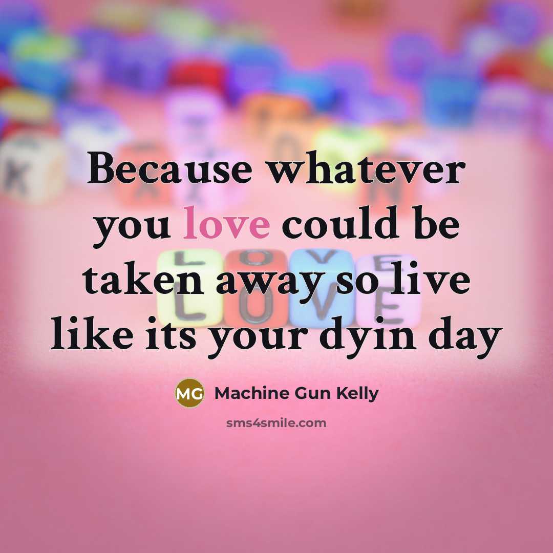 “Because whatever you love could be taken away so live…” quote by Machine Gun Kelly