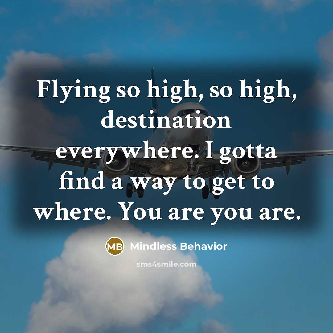“Flying so high, so high, destination everywhere. I gotta find a way to get to where. You are you are.” quote by Mindless Behavior