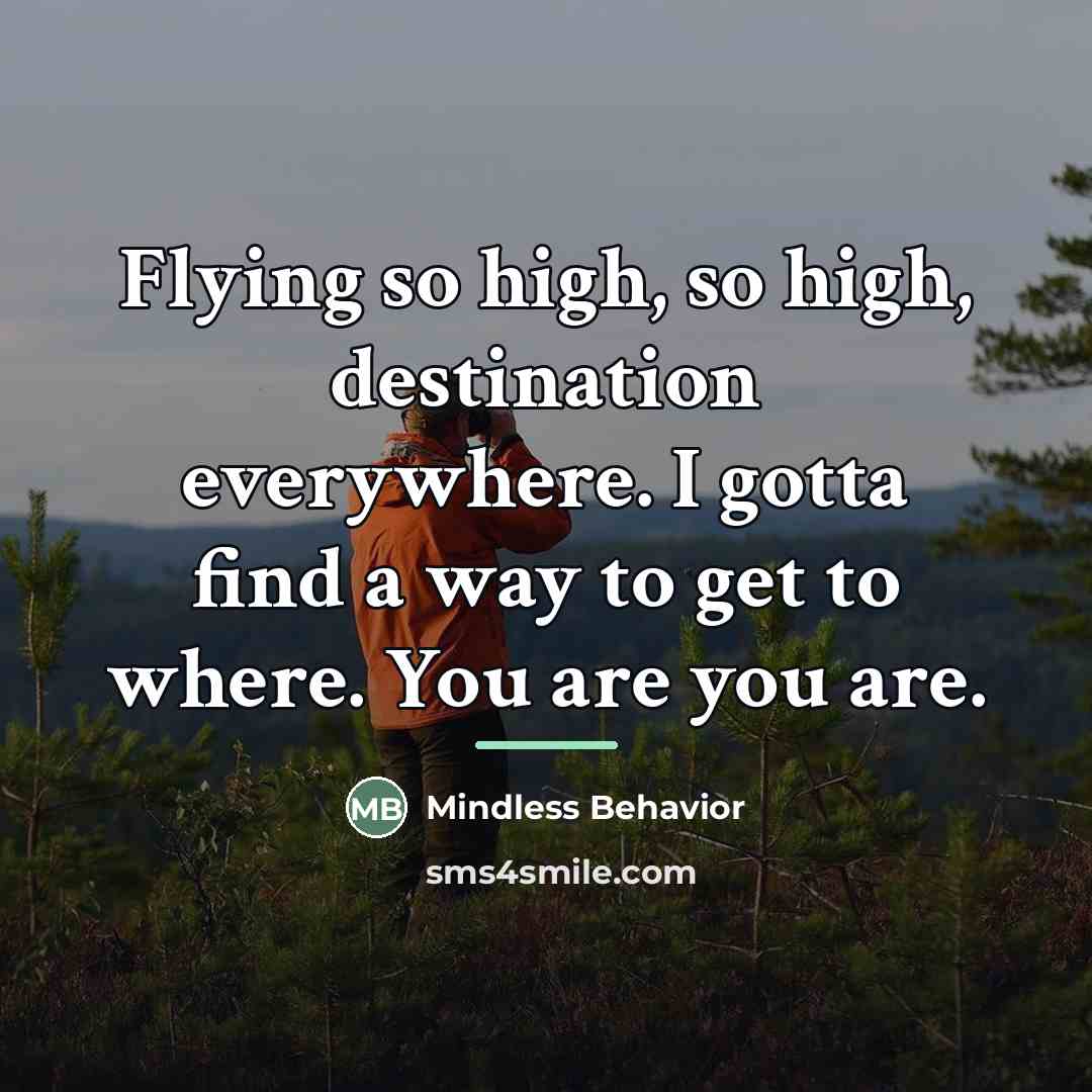 “Flying so high, so high, destination everywhere. I gotta find…” quote by Mindless Behavior