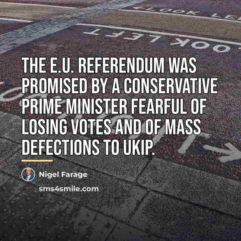 “The E.U. referendum was promised by a Conservative Prime Minister…” quote by Nigel Farage