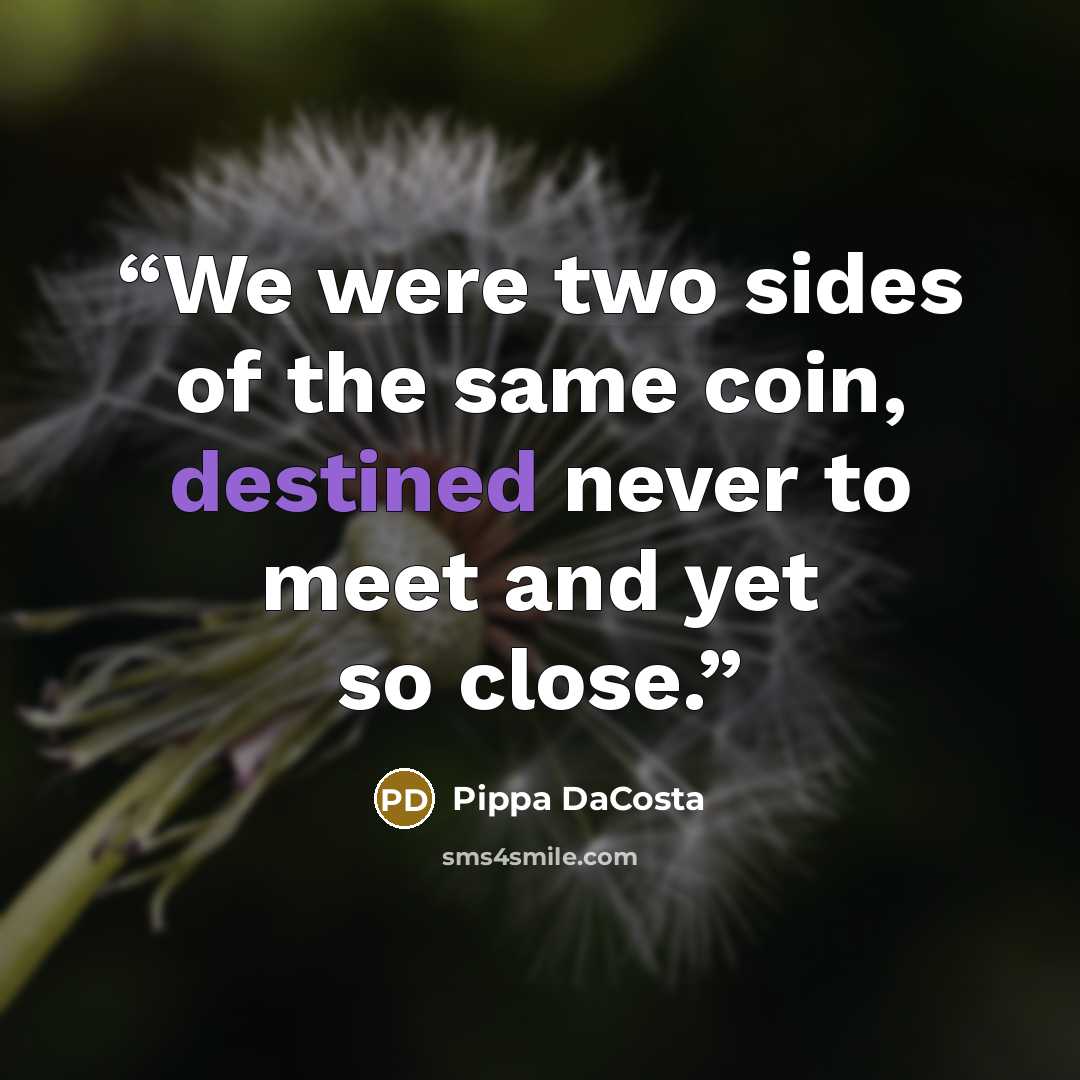 “We were two sides of the same coin, destined never to meet and yet so close.” quote by Pippa DaCosta