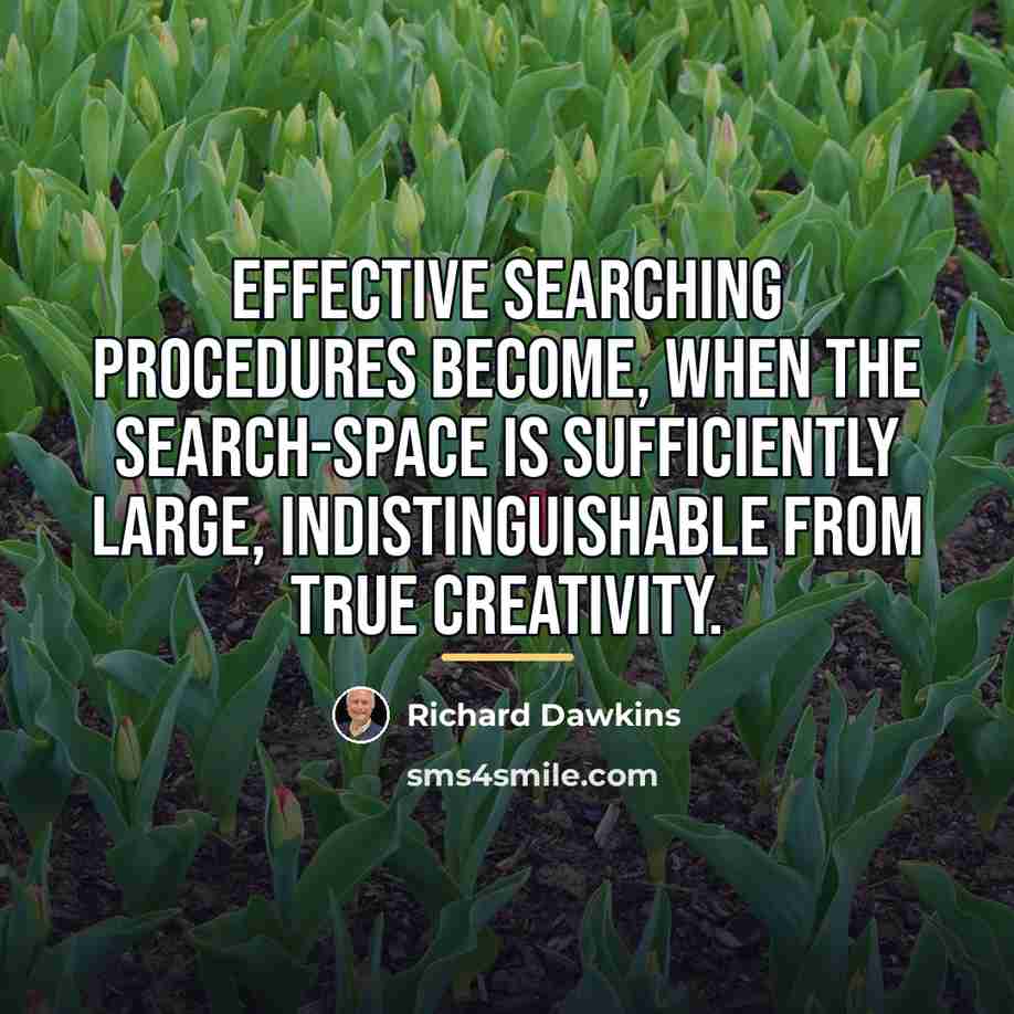 “Effective searching procedures become, when the search-space is sufficiently large,…” quote by Richard Dawkins