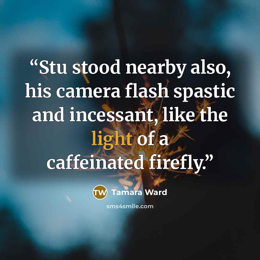 “Stu stood nearby also, his camera flash spastic and incessant, like the light of a caffeinated firefly.” quote by Tamara Ward