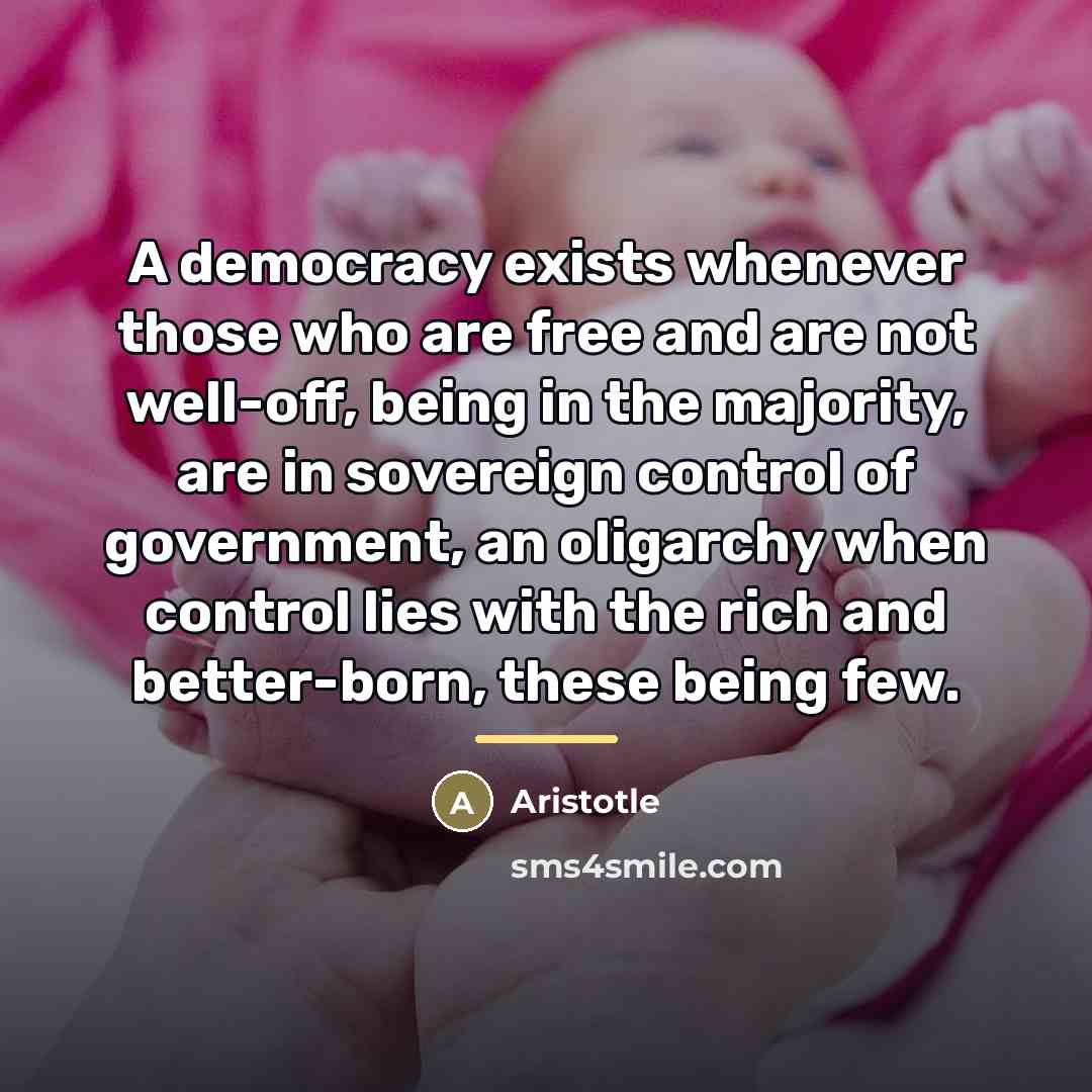 “A democracy exists whenever those who are free and are…” quote by Aristotle