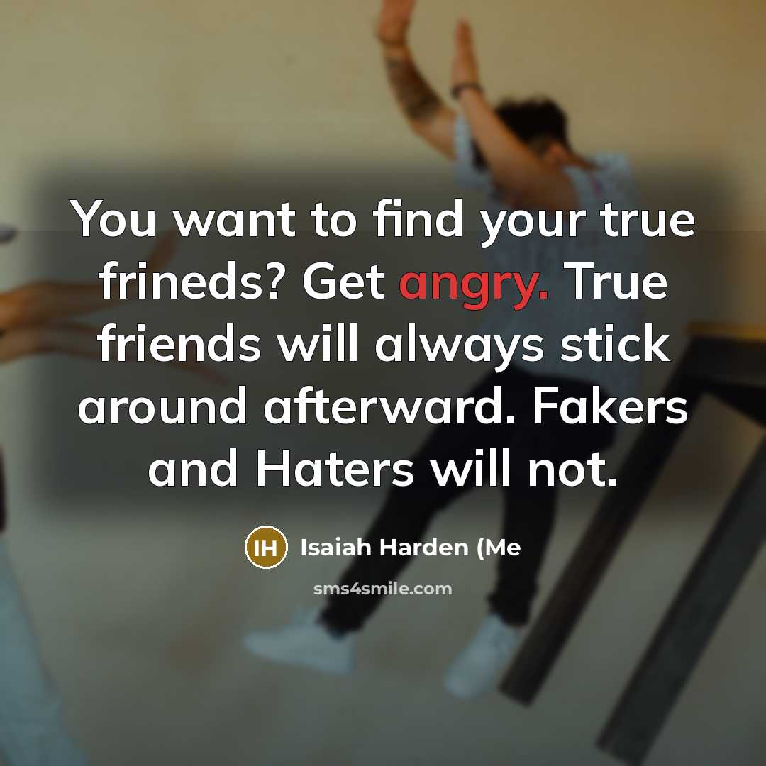 “You want to find your true frineds? Get angry. True…” quote by Isaiah Harden (Me