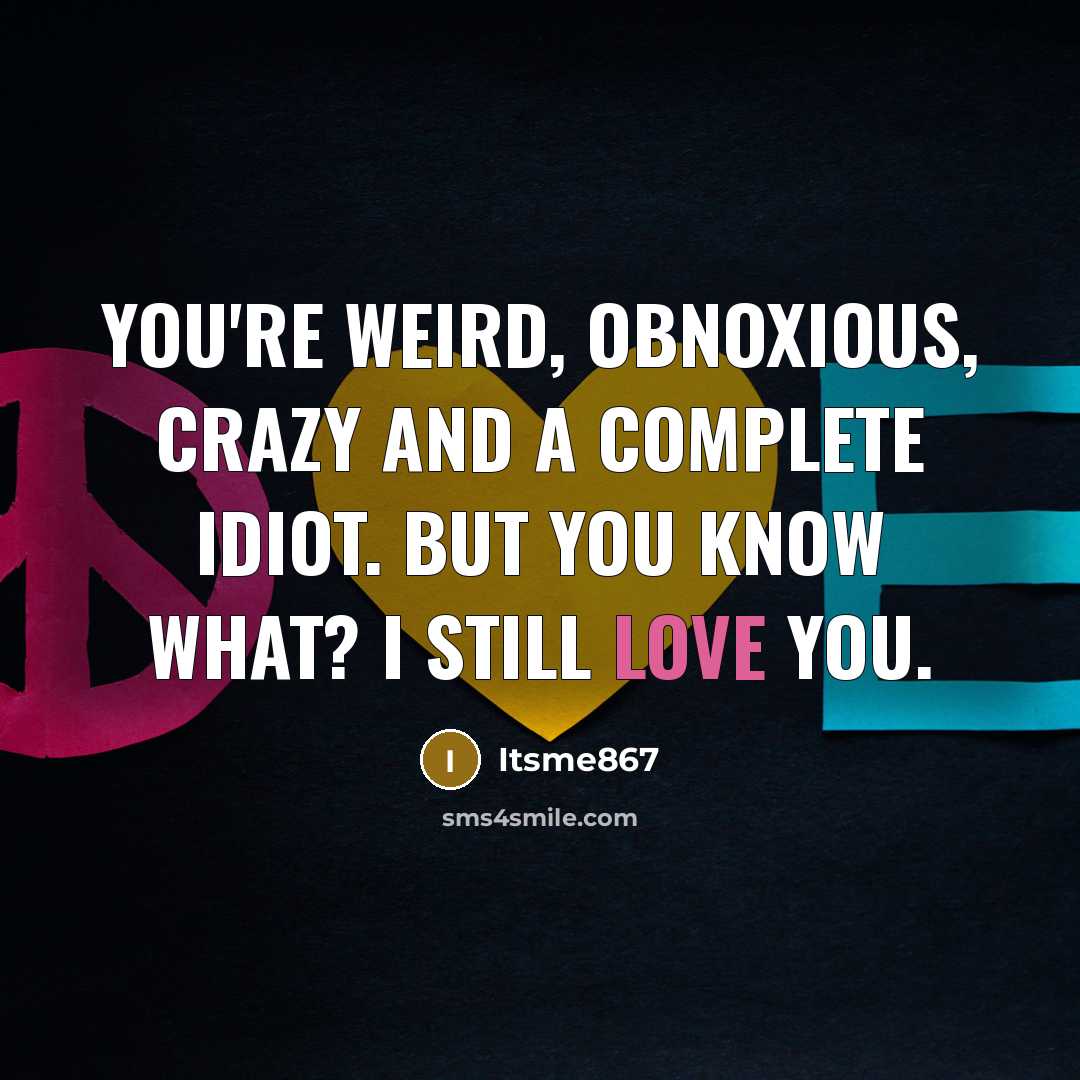 “You're weird, obnoxious, crazy and a complete idiot. but you…” quote by Itsme867