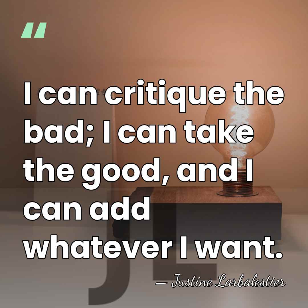 I can critique the bad; I can take the good, and I&hellip; - Justine Larbalestier